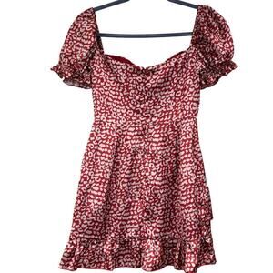 Majorelle red/tan dress, milkmaid, coquette, romantic, hoco, sorority rush